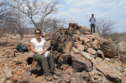 Members of the SoS RARE team on a composite dyke, Lofdal, Namibia.