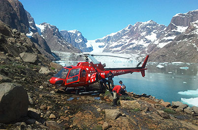 REE exploration by helicopter in Greenland.