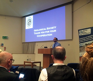 Joel Gill opening the Geology for Global Development conference. Photo Copyright Robert Pell